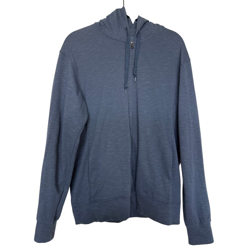 Uniqlo AIRism Mens L Blue Full Zip Hoodie Cotton Blend UV Cut Dry Cool To Touch